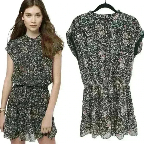 Revolve Rebecca Minkoff Ollie Floral Ruffle Dress Black Multi - Picture 1 of 10
